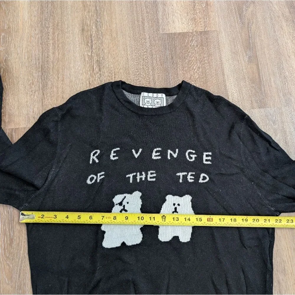 Teddy Fresh Sweater Mens Large Revenge Of The Ted Bear Lightweight Soft Black